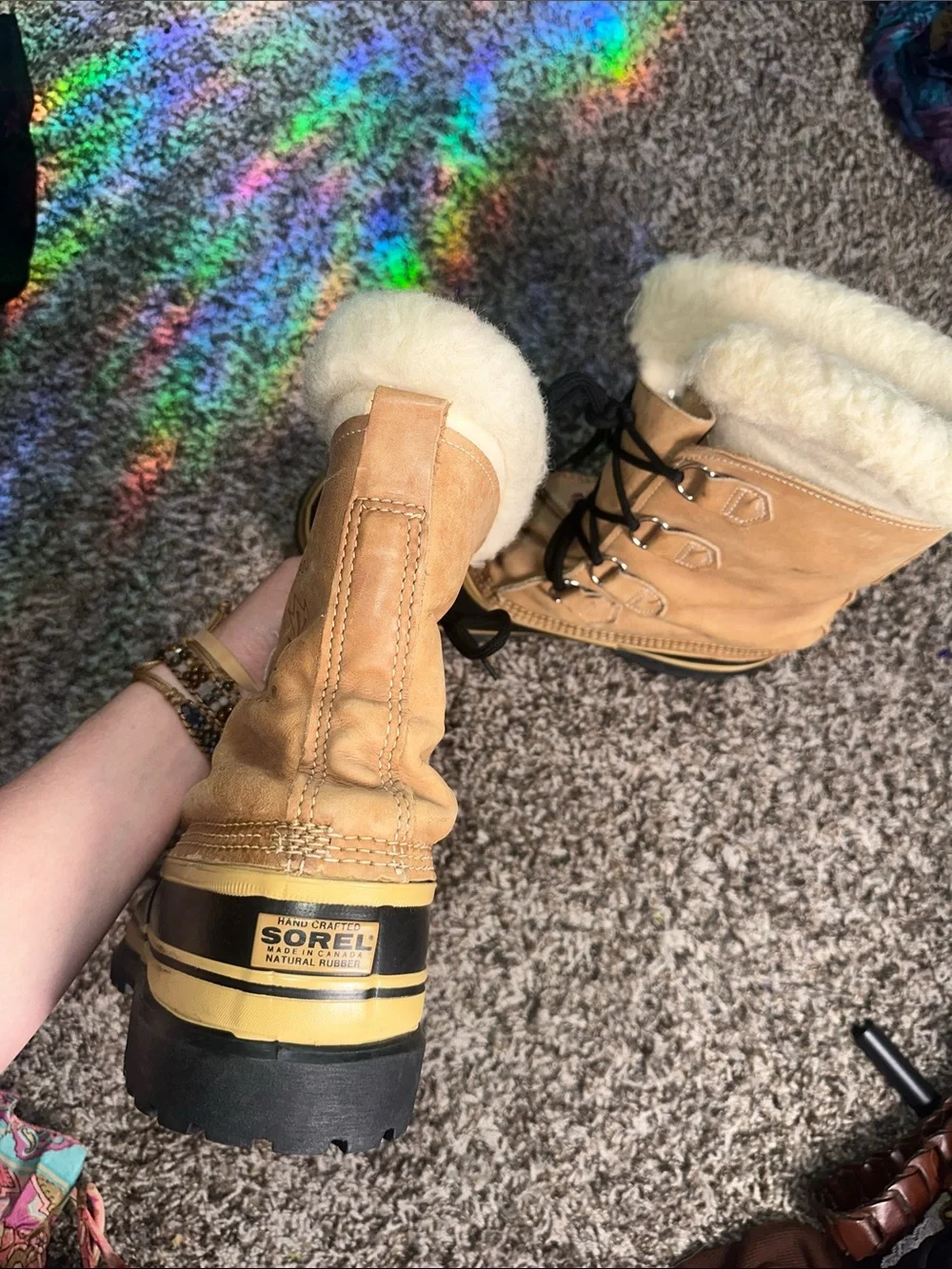 Sorel Tan and Black Shearling-Trim Caribou Boots
